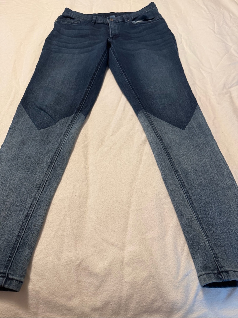 VENUS Two-Tone Blue Straight Leg Patchwork Jeans